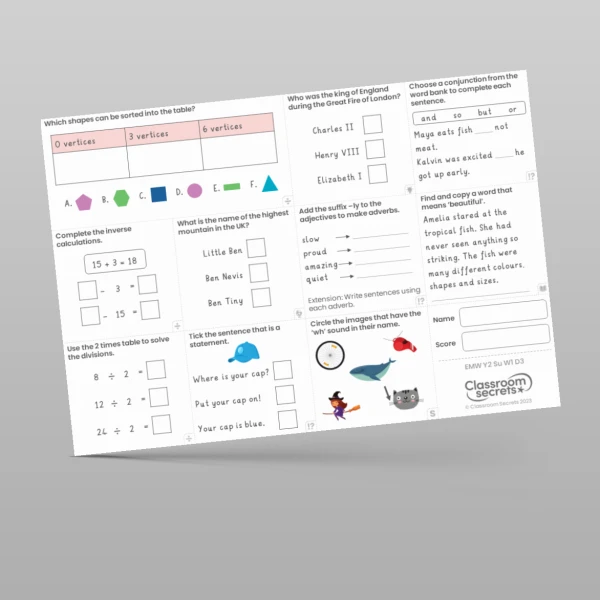 An image of the Free Early Morning Work Summer Week 1 Resource