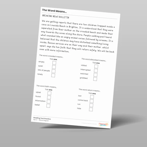 An image of the The Word Means Reading Test Practice Resource
