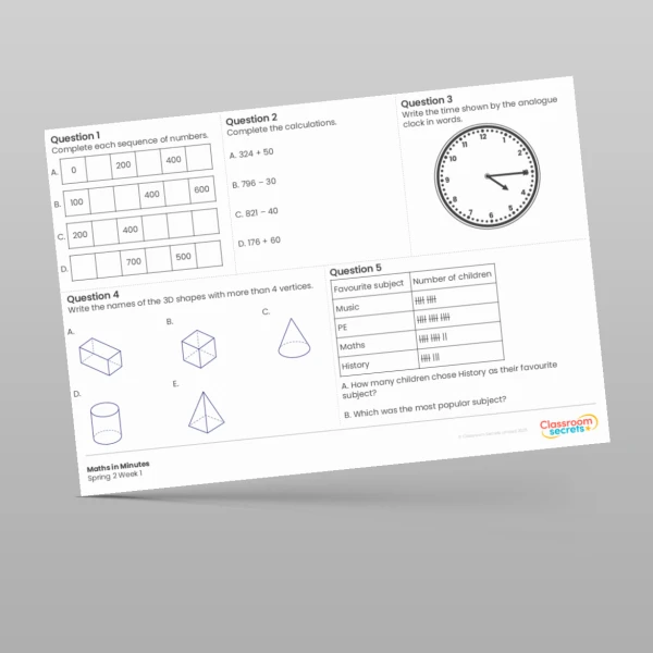 An image of the Spring 2 Week 1 Maths in Minutes Resource