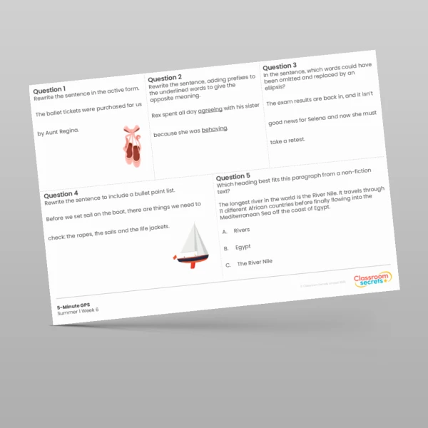 An image of the 5-Minute GPS Summer 1 Week 6 Resource