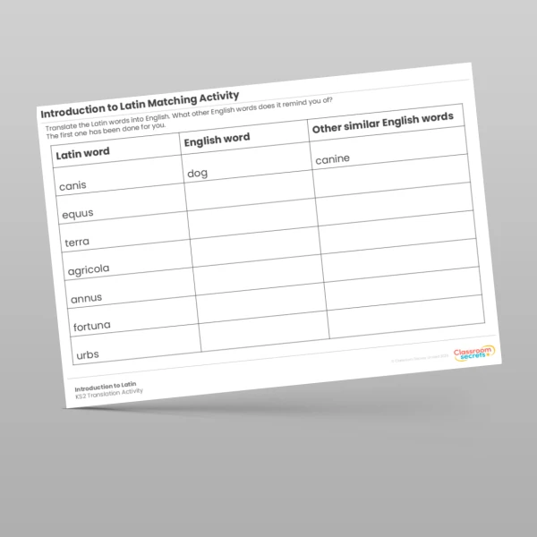 An image of the Introduction to Latin Matching Activity Resource