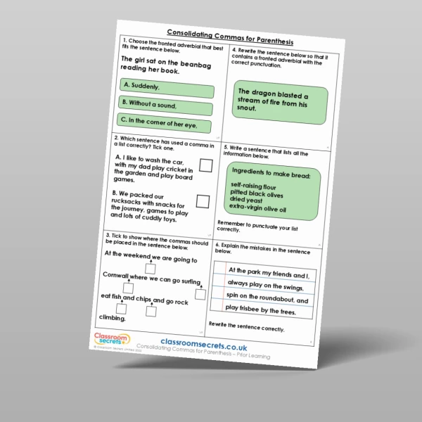 An image of the Consolidating Commas for Parenthesis Prior Learning Resource