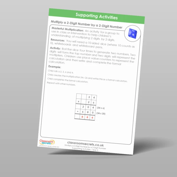 An image of the Multiply a 2-Digit Number by a 2-Digit Number Supporting Activity Resource