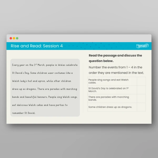 An image of the Rise and Read St David's Day Resource