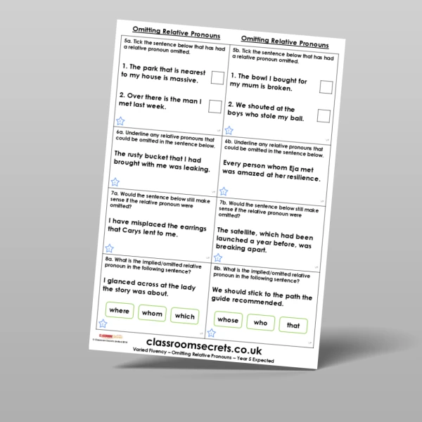An image of the Omitting Relative Pronouns Varied Fluency Resource