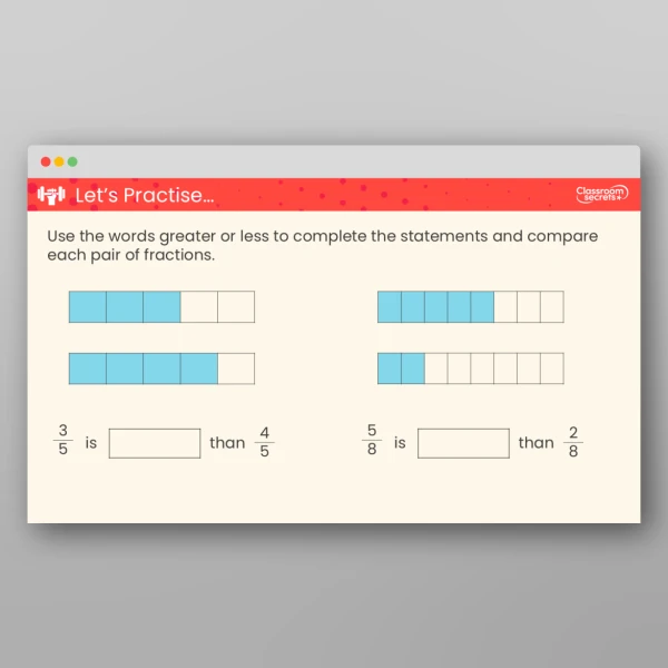 An image of the Compare and Order Non-Unit Fractions Teaching PPT Resource
