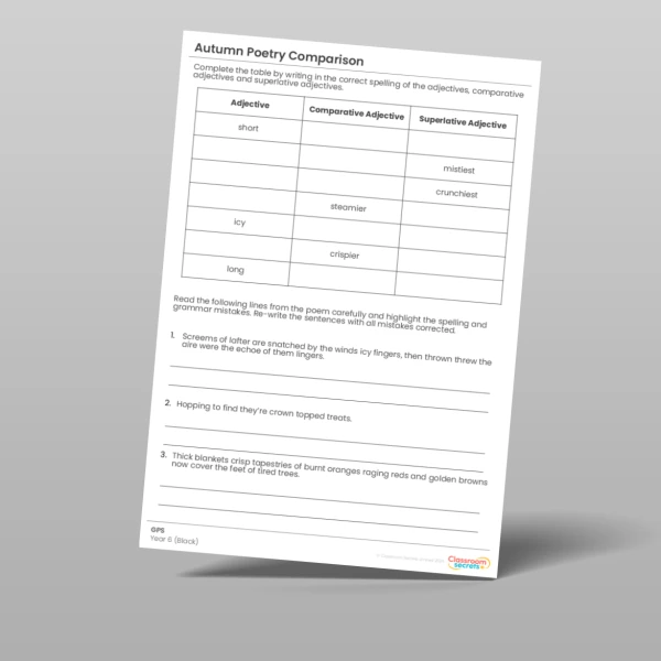 An image of the Autumn Poetry Comparison Black Guided Reading Pack Resource