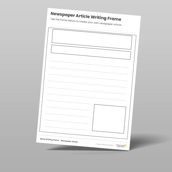An image of the Blank Writing Frame Newspaper Article Resource