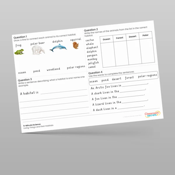 An image of the Living Things and their Habitats 5-Minute Science Resource