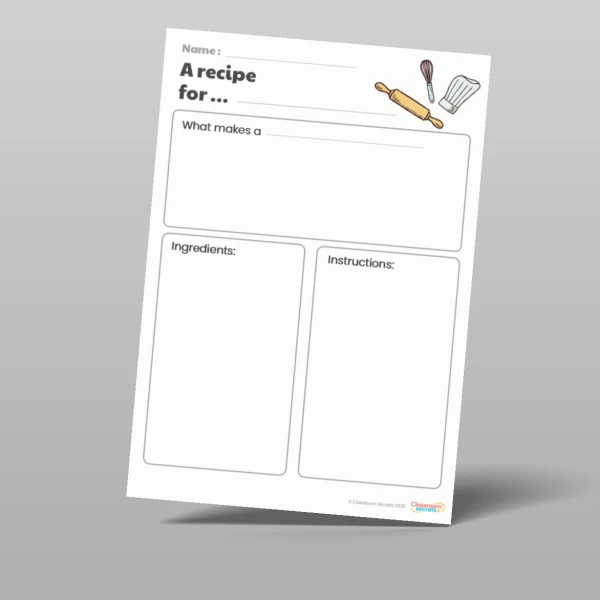 An image of the A Recipe For... Worksheets Resource