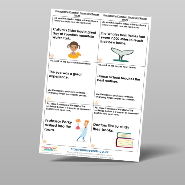 An image of the Recognising Common Nouns and Proper Nouns Application and Reasoning Resource