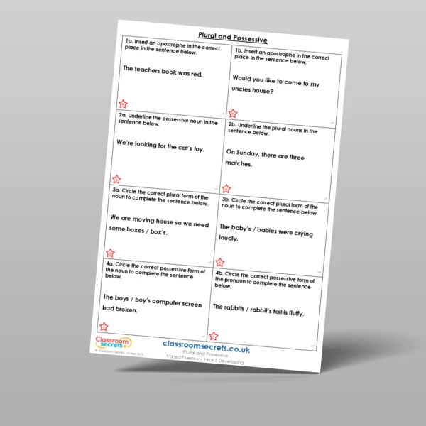 An image of the Plural and Possessive Varied Fluency Resource