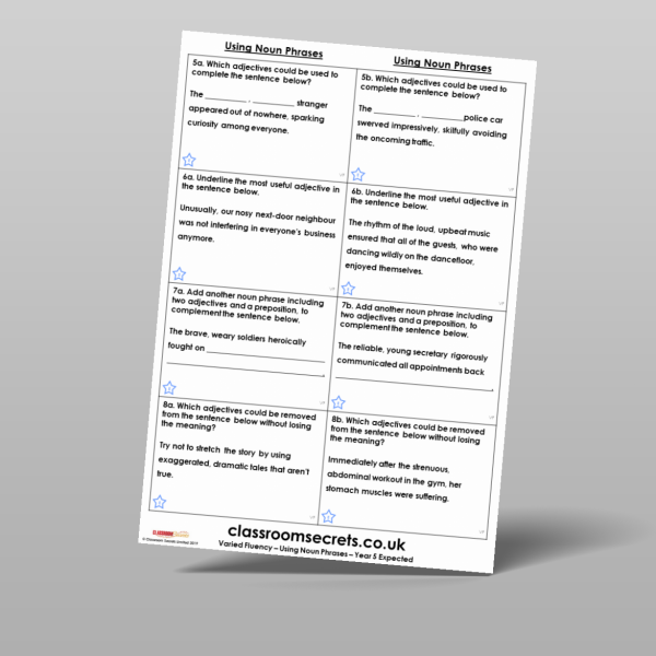 Year 5 Using Noun Phrases Varied Fluency Resource | Classroom Secrets