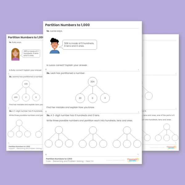 Year 3 Partition Numbers to 1,000 Place Value Reasoning and Problem Solving