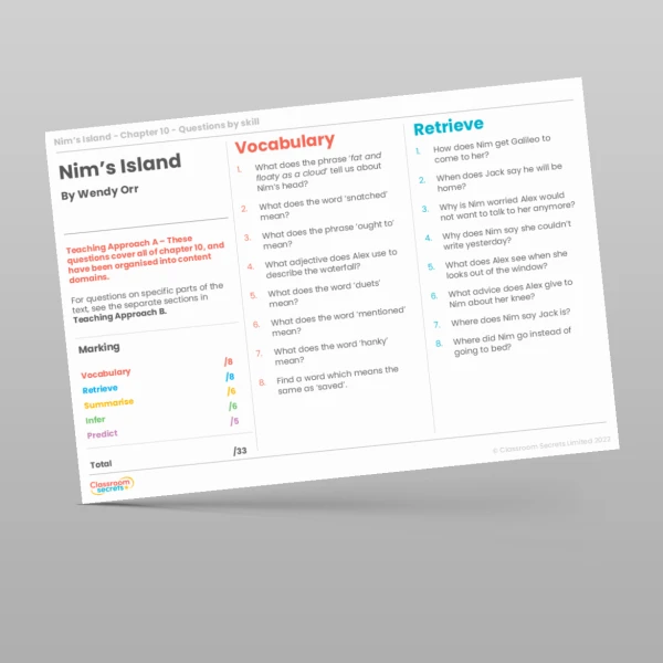An image of the Reading Skills - Nim's Island - Chapter 10 Resource