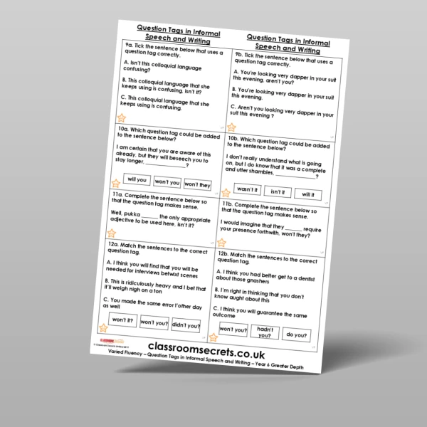 An image of the Question Tags in Informal Speech and Writing Varied Fluency Resource
