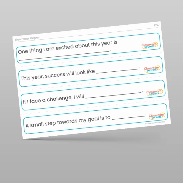 An image of the New Year Hopes Stem Sentences Resource
