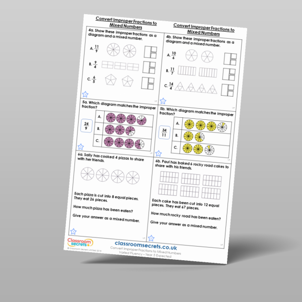 Year 5 Convert Improper Fractions To Mixed Numbers Varied Fluency ...