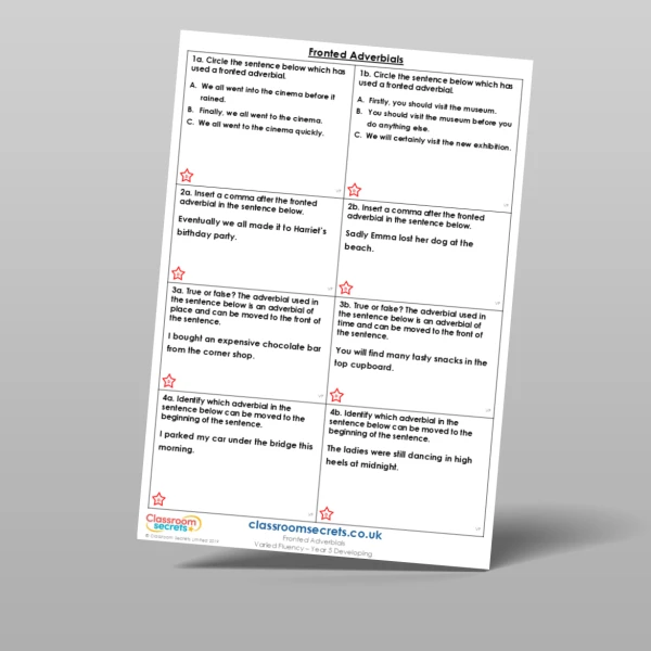 An image of the Fronted Adverbials Varied Fluency Resource