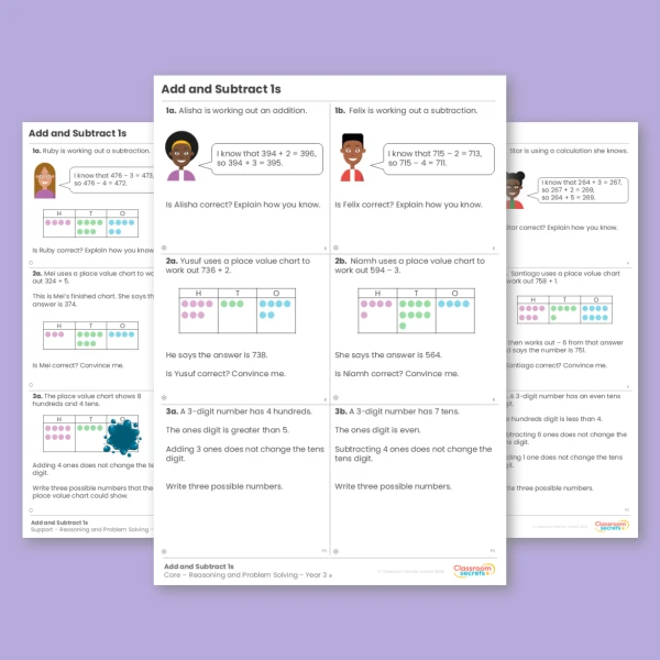 Year 3 Add and Subtract 1s Addition and Subtraction Reasoning and Problem Solving