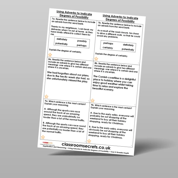 An image of the Using Adverbs to Indicate Degrees of Possibility Application and Reasoning Resource