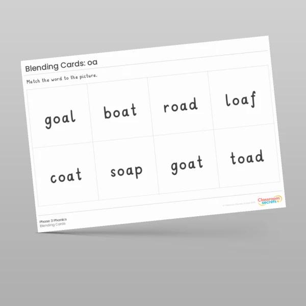 An image of the Blending Cards: ai ee igh oa Resource