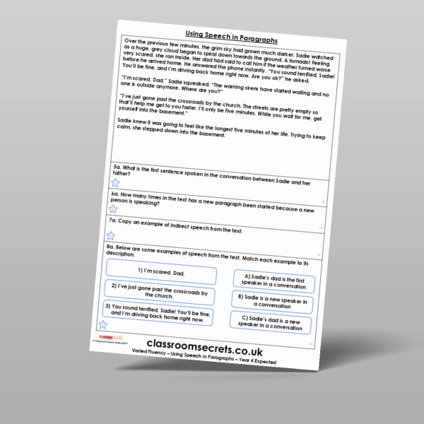 An image of the Using Speech in Paragraphs Varied Fluency Resource