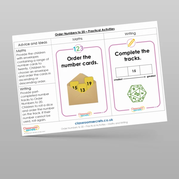 An image of the Order Numbers to 20 Practical Activities Resource