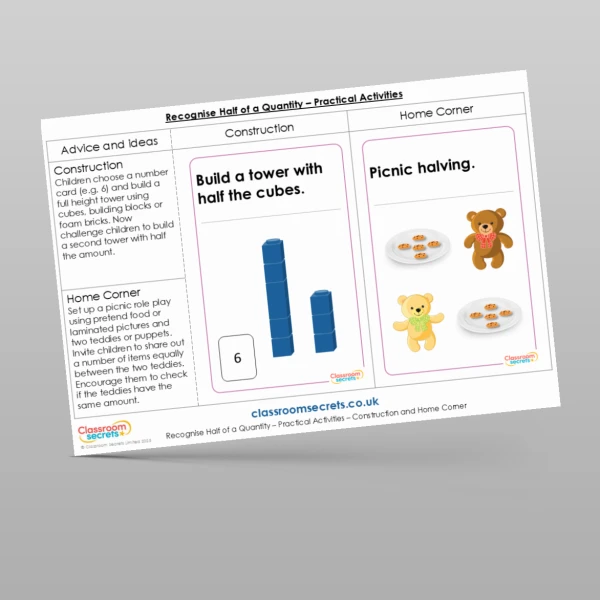 An image of the Recognise a Half of a Quantity Practical Activities Resource