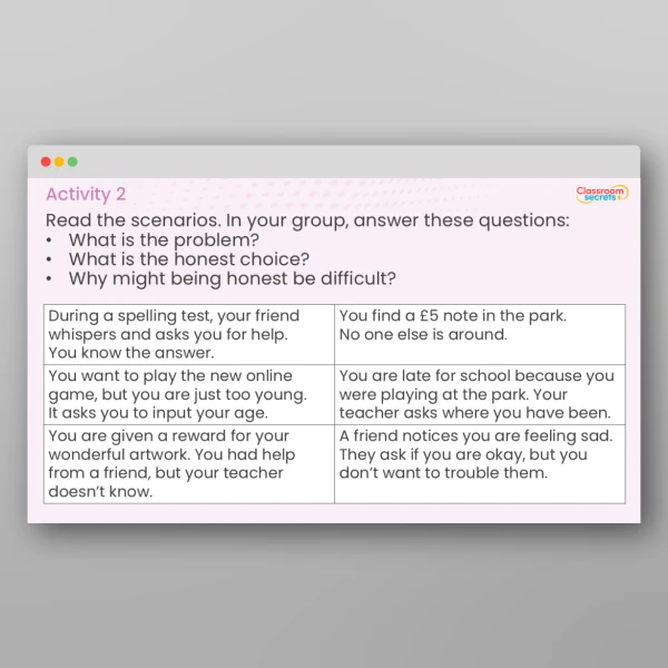An image of the UKS2 Values - Honesty Resource