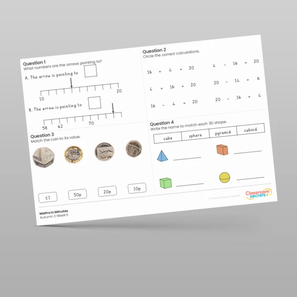 An image of the Autumn 2 Week 5 Maths in Minutes Resource