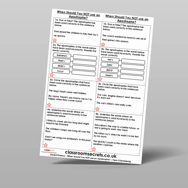 An image of the When Should You NOT use an Apostrophe? Varied Fluency Resource