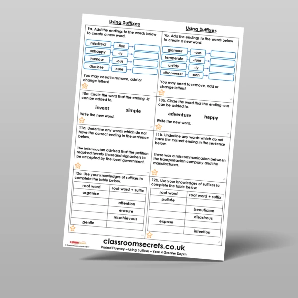 An image of the Using Suffixes Varied Fluency Resource