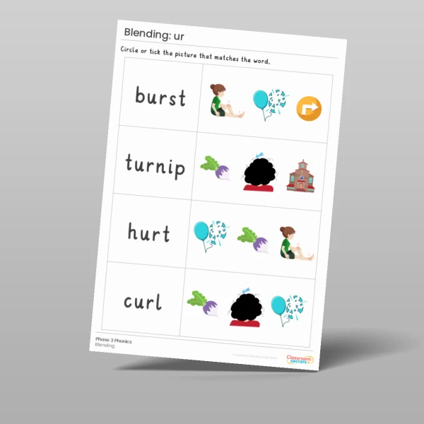 An image of the Phonics Blending Activities: ur Resource