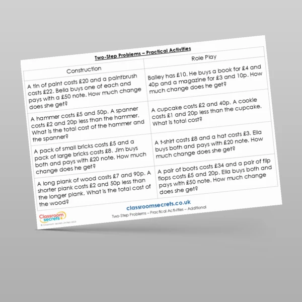 An image of the Two-Step Problems Practical Activities Resource