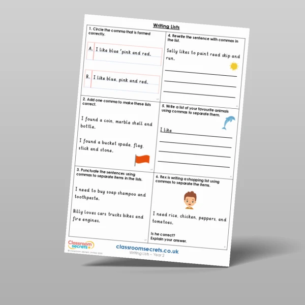 An image of the Writing Lists Mixed Activity Resource