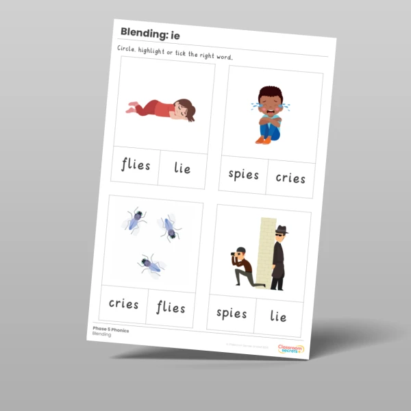 An image of the Phonics Blending Activities 'ie' Resource
