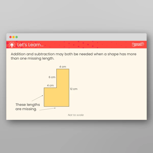 An image of the Find Missing Lengths in Rectilinear Shapes Teaching PPT Resource