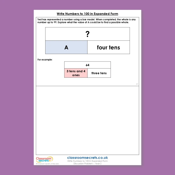 Year 2 Write Numbers to 100 in Expanded Form Place Value Deeper Reasoning Discussion Problem
