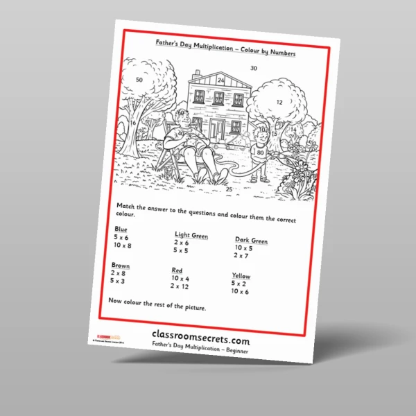 An image of the Fathers Day Multiplication Colour by Numbers Resource