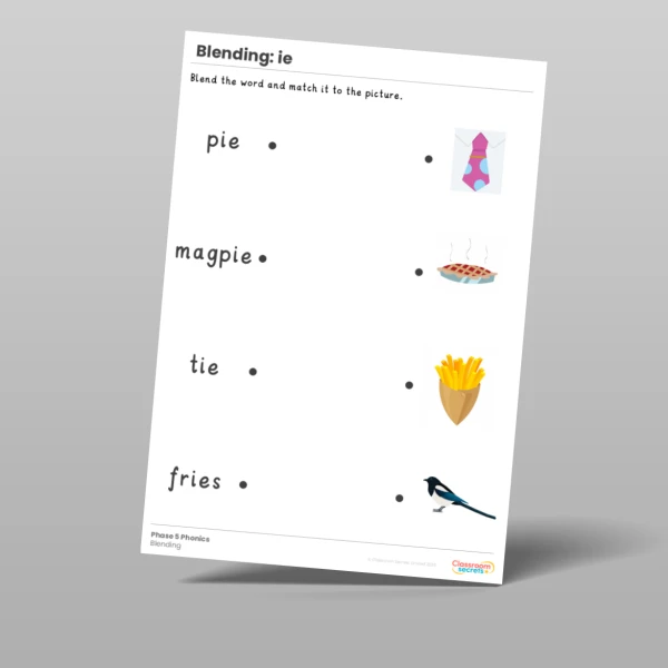 An image of the Phonics Blending Activities 'ie' Resource