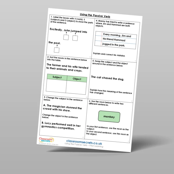 An image of the Using the Passive Verb Prior Learning Resource