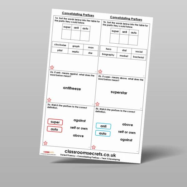 An image of the Consolidating Prefixes Varied Fluency Resource