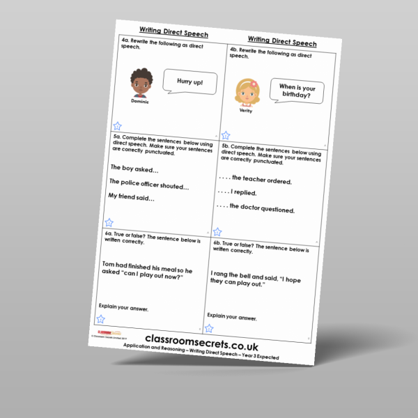 Year 3 Writing Direct Speech Application And Reasoning Resource ...