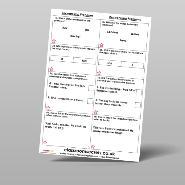 An image of the Recognising Pronouns Varied Fluency Resource
