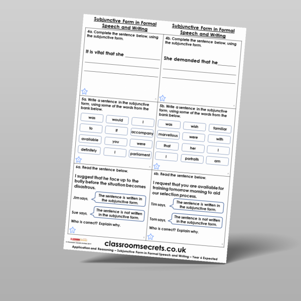 Year 6 Subjunctive Form In Formal Speech And Writing Application And ...