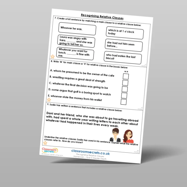 An image of the Recognising Relative Clauses Homework Resource