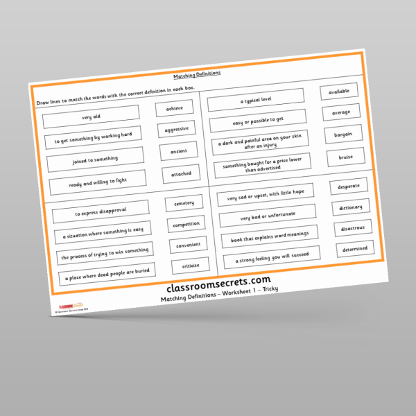 KS2 Matching Definitions Test Practice Resource | Classroom Secrets