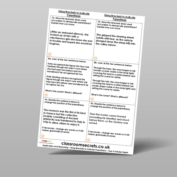 An image of the Using Brackets to Indicate Parenthesis Application and Reasoning Resource