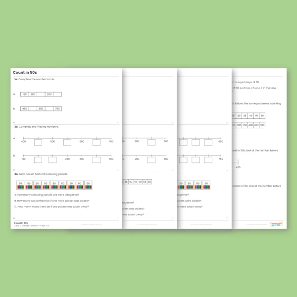 Year 3 Count in 50s Place Value Varied Fluency